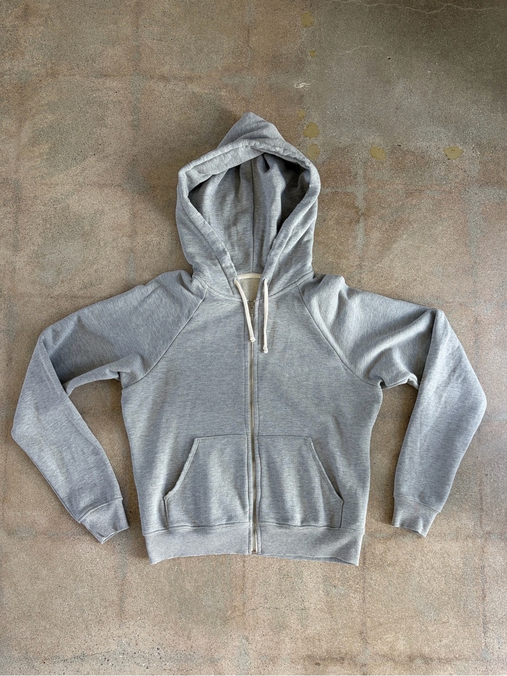 Re/done Heather Grey Distressed Zip Up Hoodie